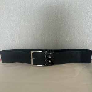Black Studded Elastic Belt with Silver Buckle